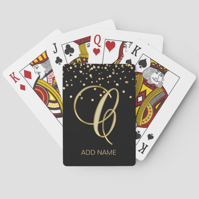 Personalised Monogrammed Letter 'C' Gold Black Playing Cards (Back)