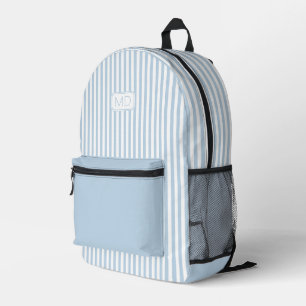 Personalised Monogrammed Modern Light Blue Stripes Printed Backpack