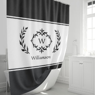 Personalised Monogrammed Name Initial Black White Shower Curtain