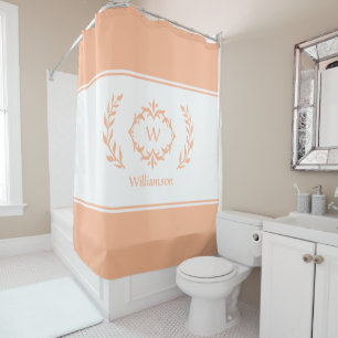 Personalised Monogrammed Name Initial Peach White  Shower Curtain