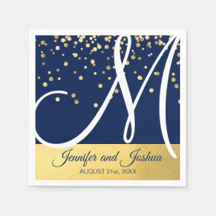 Personalised Monogrammed Navy Blue Gold Wedding Napkin