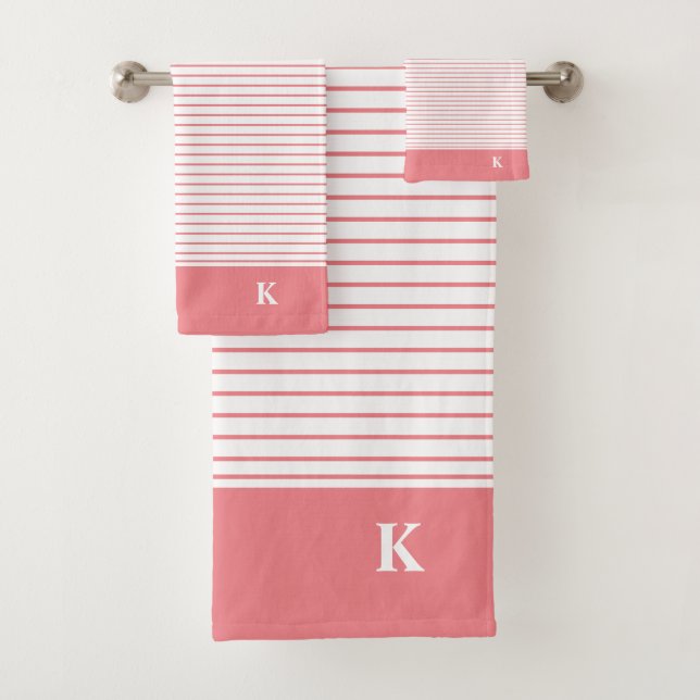 Personalised Monogrammed Pink Striped Family Bath Towel Set (Insitu)