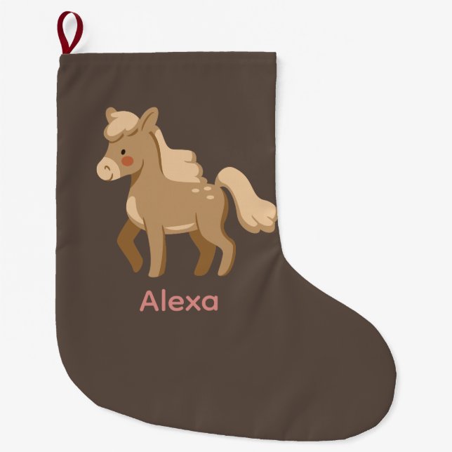 Personalised Monogrammed Pony Horse Girl  Large Christmas Stocking (Front)