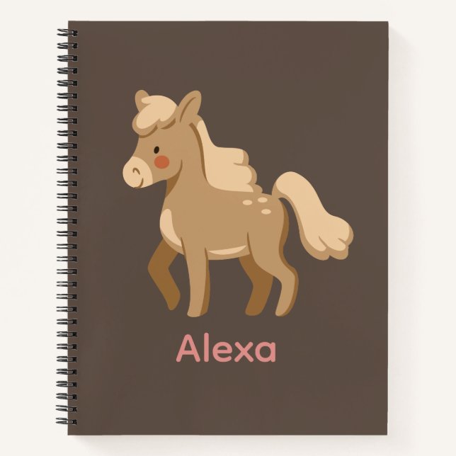 Personalised Monogrammed Pony Horse Girl  Notebook (Front)