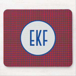 Personalised Monogrammed Red and Blue Plaid  Mouse Pad