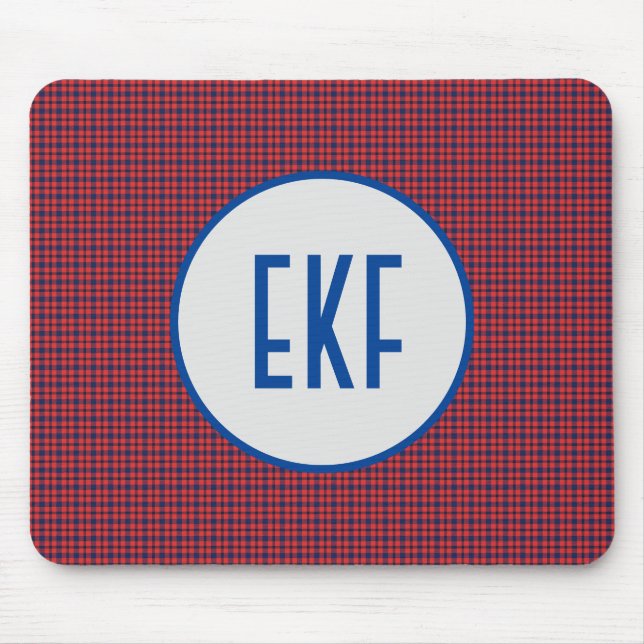 Personalised Monogrammed Red and Blue Plaid  Mouse Pad (Front)