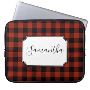 Personalised Monogrammed Red Buffalo Check Plaid Laptop Sleeve