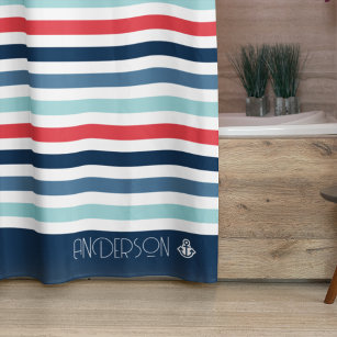 Personalised Monogrammed Striped Nautical  Shower Curtain