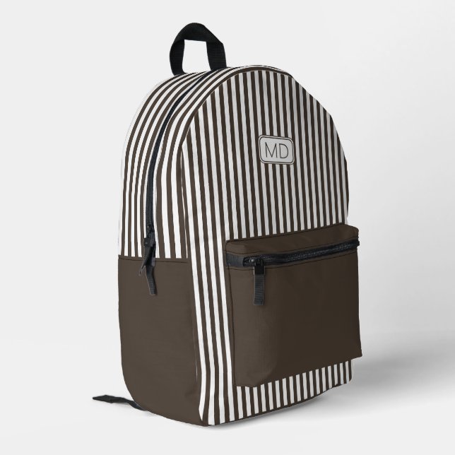 Personalised Monogrammed Taupe Shade Stripes Printed Backpack (Back Corner Left)
