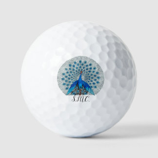 Personalised Monogrammed Teal Blue Peacock Golf Balls