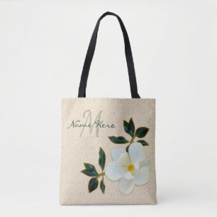 Personalised Monogrammed Tote Bags with Magnolia