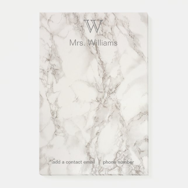 Personalised Monogrammed White Marble Post-it Notes (Front)