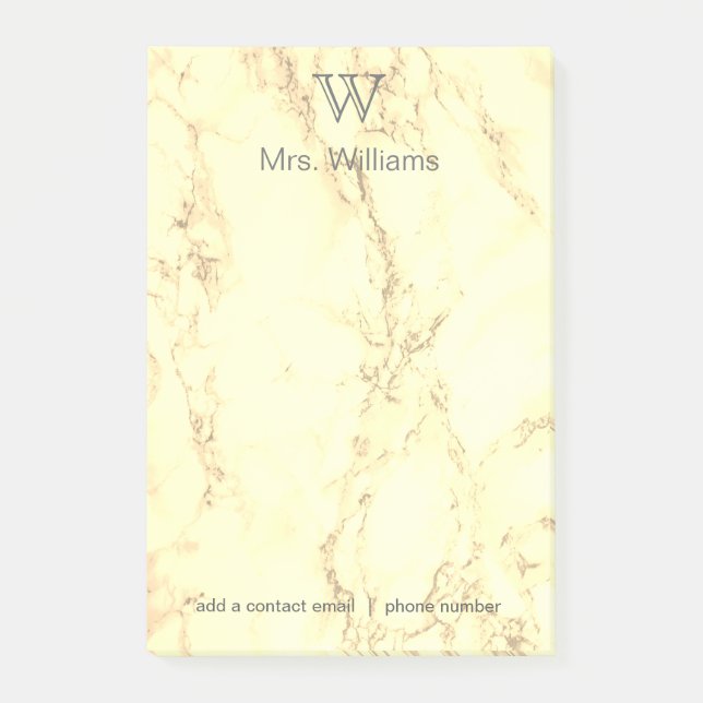 Personalised Monogrammed White Marble Post-it Notes (Front)