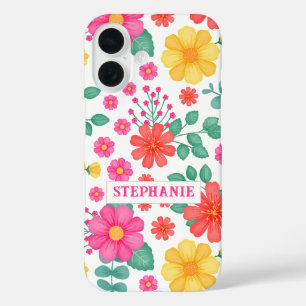Personalised Monogrammed Wildflower Floral Cute iPhone 16 Case