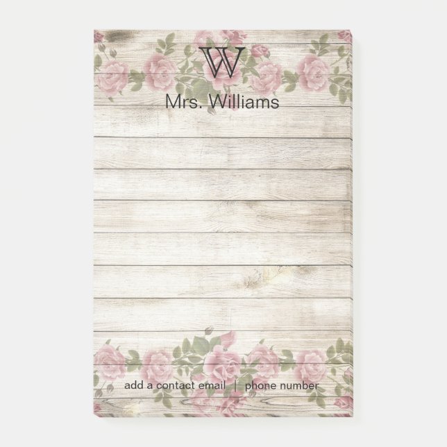 Personalised Monogrammed Wooden Background Post-it Notes (Front)