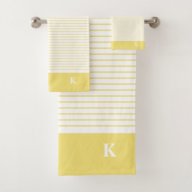 Personalised Monogrammed Yellow Striped Family Bath Towel Set (Insitu)