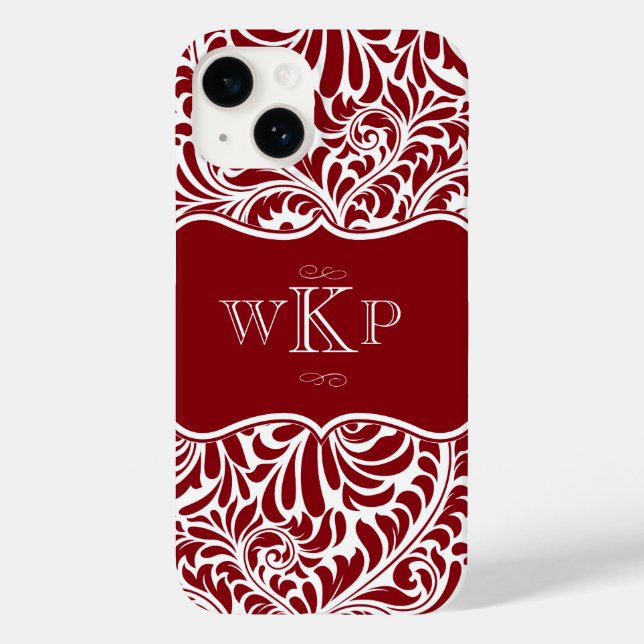 Personalised Monograms Cranberry Damask Pattern Ca Case-Mate iPhone Case (Back)