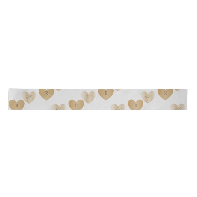 Personalised Monograms, Double the Golden Hearts  Satin Ribbon (Front)