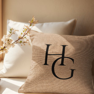 Personalised Monograms Faux Burlap Cushion