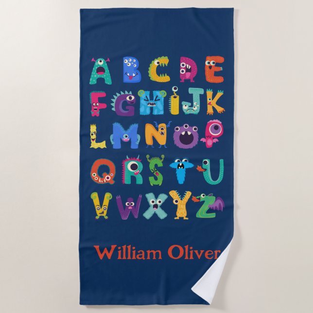 Personalised Monster ABC Silly Alphabet Monsters Beach Towel (Front)