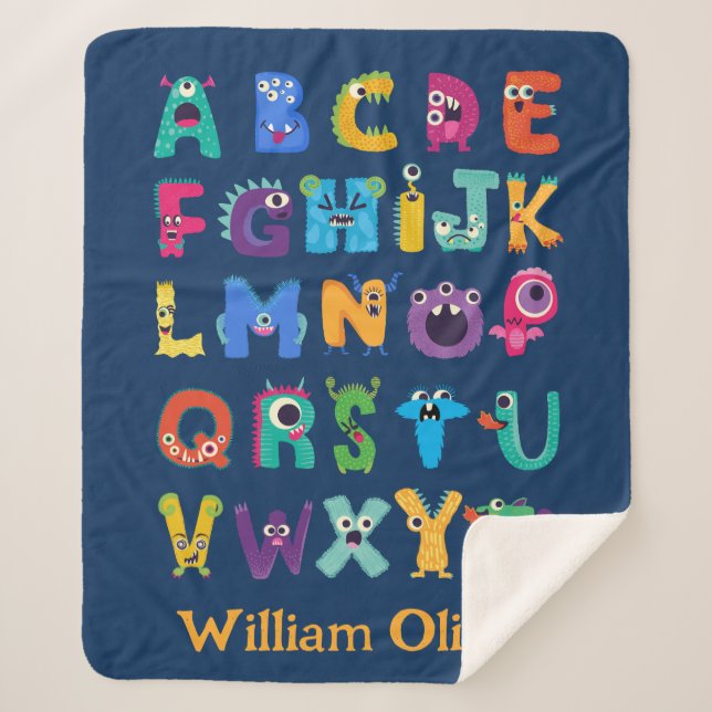 Personalised Monster ABC Silly Alphabet Monsters Sherpa Blanket (Front)
