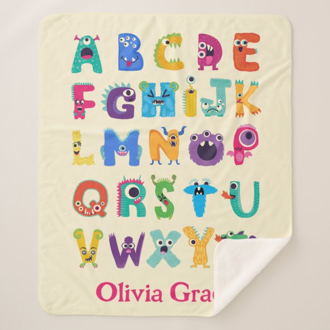 Personalised Monster ABC Silly Alphabet Monsters Sherpa Blanket (Front)