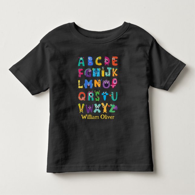 Personalised Monster ABC Silly Alphabet Monsters Toddler T-Shirt (Front)