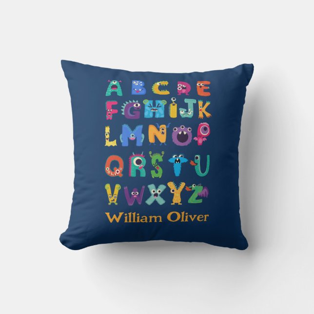 Personalised Monster ABC Silly Monsters Alphabet Cushion (Front)