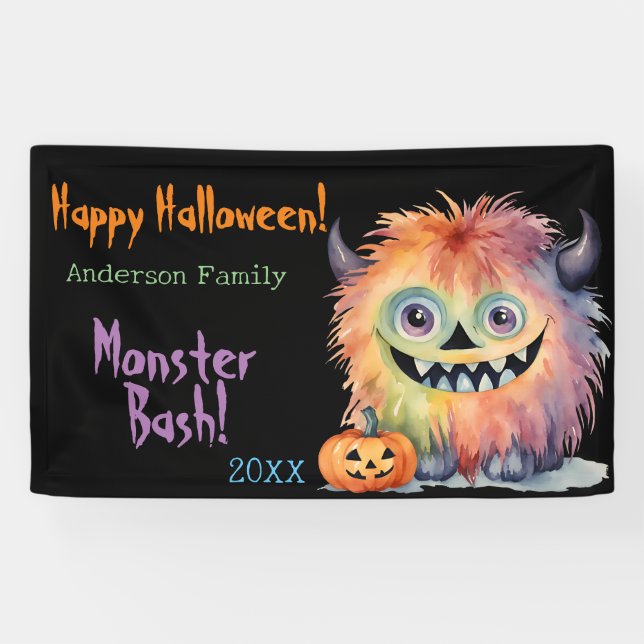 Personalised Monster Bash Halloween Party Banner (Horizontal)