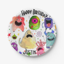 Personalised monster birthday paper plates