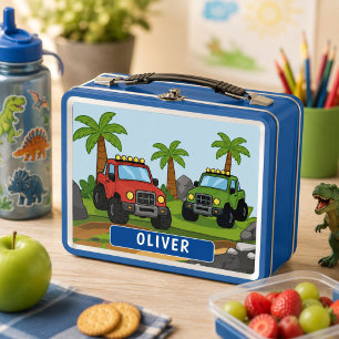 Personalised Monster Truck Boys School Metal Lunch Box