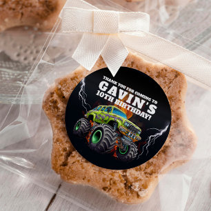 Personalised Monster Truck Editable Birthday Party Classic Round Sticker