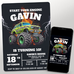 Personalised Monster Truck Editable Birthday Party Invitation