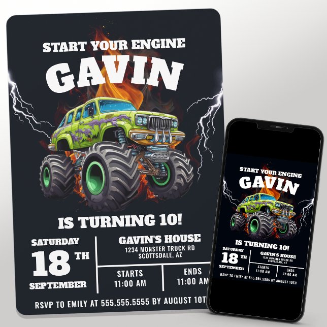 Personalised Monster Truck Editable Birthday Party Invitation (Creator Uploaded)