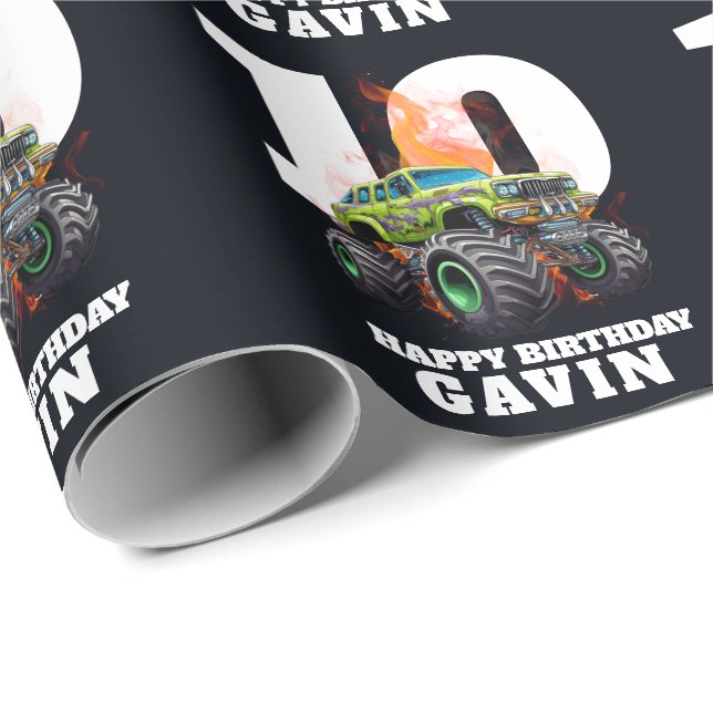 Personalised Monster Truck Editable Birthday Party Wrapping Paper (Roll Corner)