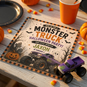 Personalised Monster Truck Halloween Birthday Napkin