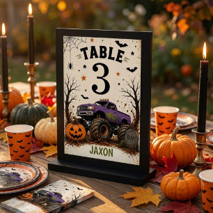 Personalised Monster Truck Halloween Birthday Table Number
