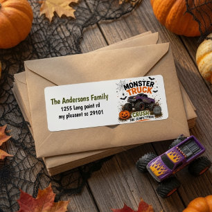 Personalised Monster Truck Halloween Return Address Label