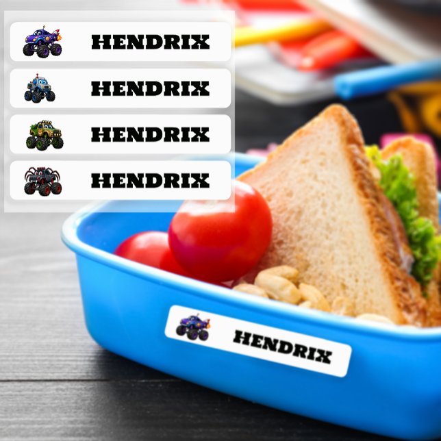 Personalised Monster Truck School Name (Monster Truck School Supply Name Stickers)