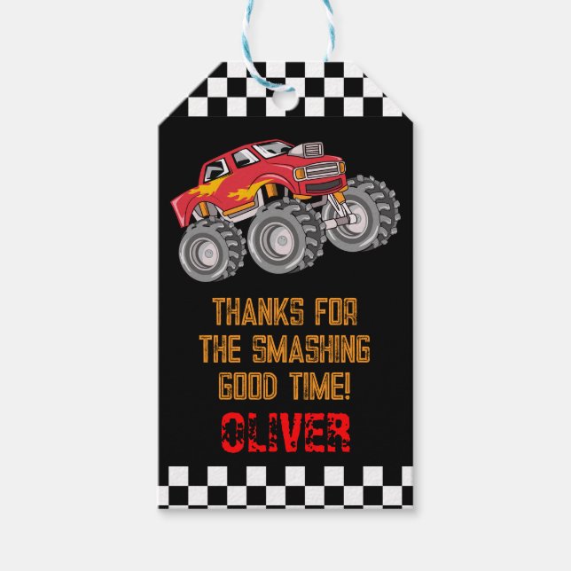 Personalised Monster Truck Thank You Favour Tag (Front)