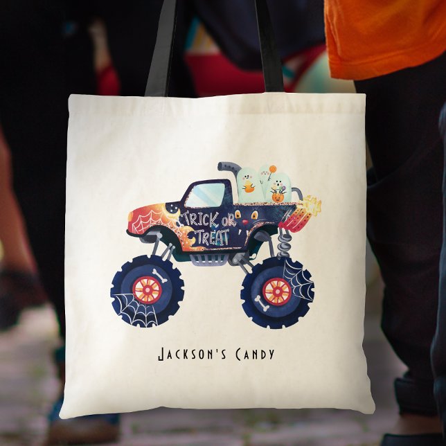 Personalised Monster Truck Trick or Treat Tote Bag (Creator Uploaded)