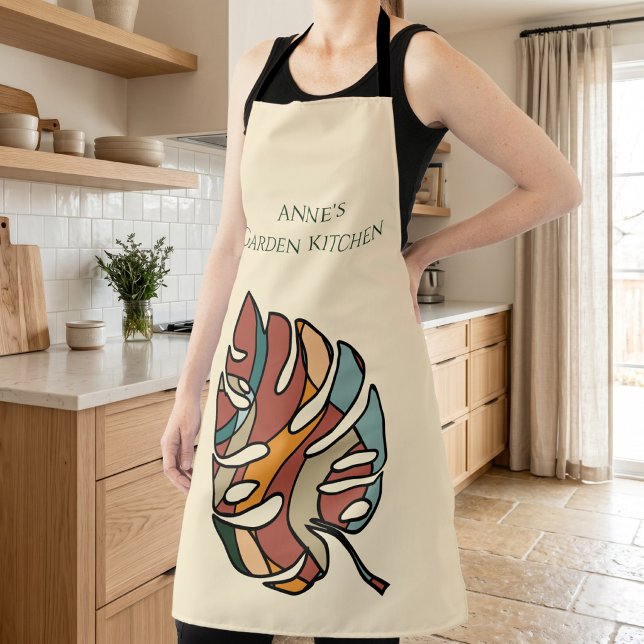 Personalised Monstera Garden Kitchen Apron (Custom Garden Kitchen Name Monstera Boho Plant Gift Apron)