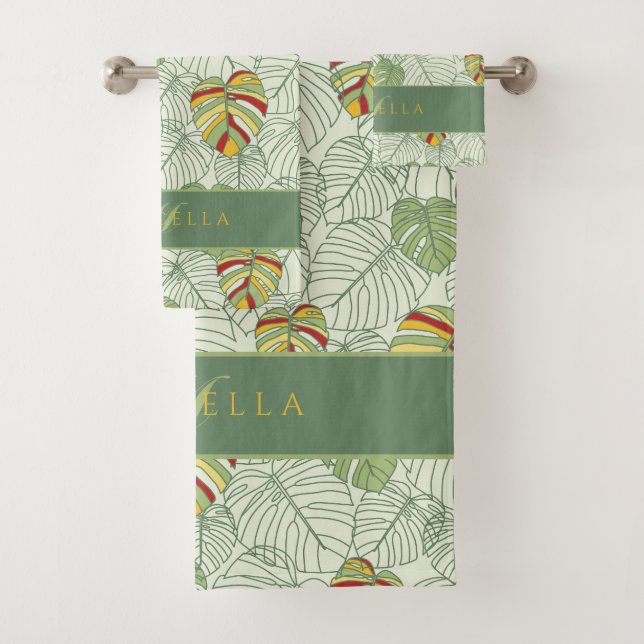 Personalised Monstera Leaves Jungle Towel Set (Insitu)