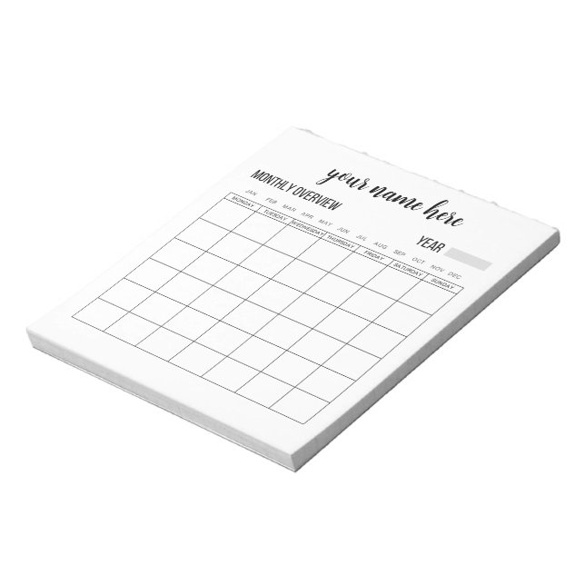 Personalised Monthly Overview Notepad (Rotated)