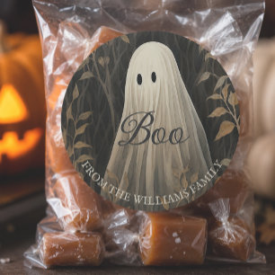 Personalised Moody Ghost Halloween Classic Round Sticker