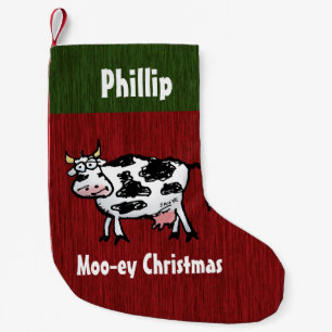 Personalised Mooey Christmas Funny Cow Small Christmas Stocking