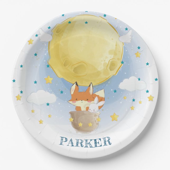 Personalised Moon Air Balloon Paper Plate (Front)