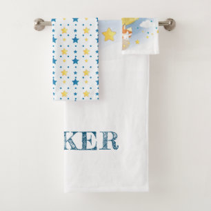 Personalised Moon Air Balloon Watercolor Bath Towel Set