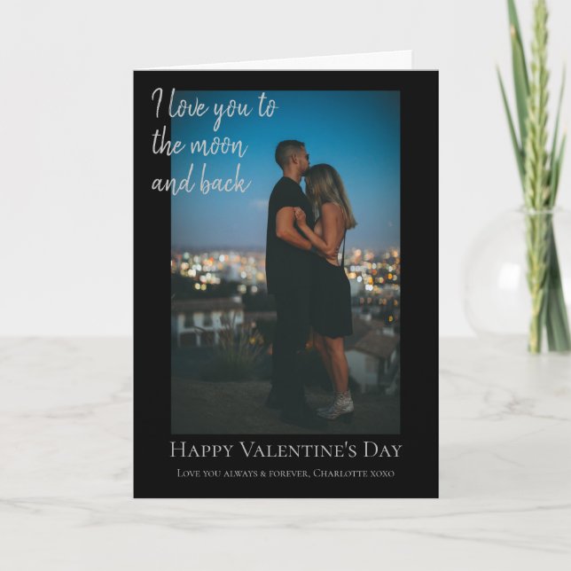 Personalised Moon and Back Photo Valentines Holiday Card (Front)
