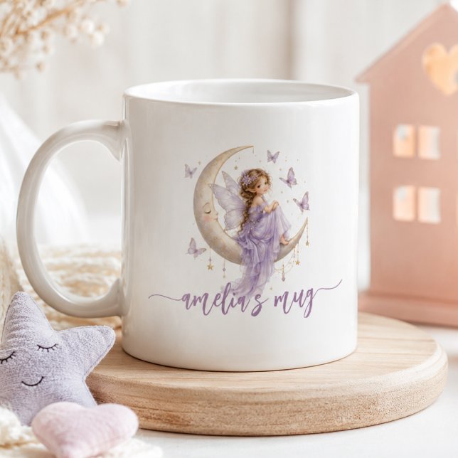 Personalised Moon Fairy Name | Lavender Butterfly Coffee Mug (Personalized Moon Fairy Name | Lavender Butterfly Coffee Mug)
